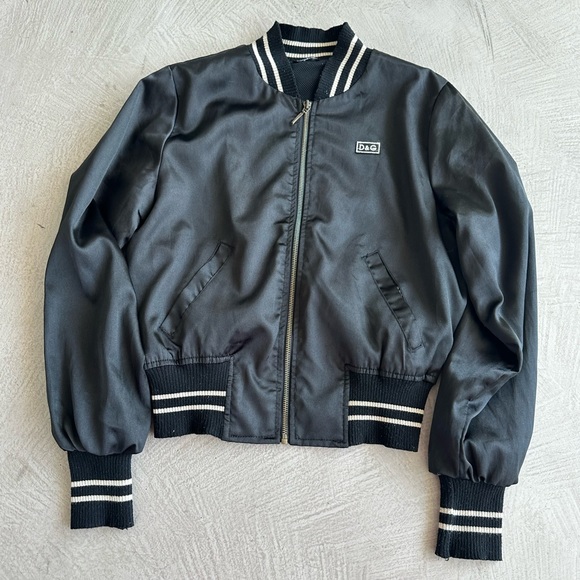 Dolce & Gabbana Vtg. Y2K black satin Bomber jacket embroidery Logo S - Picture 9 of 15